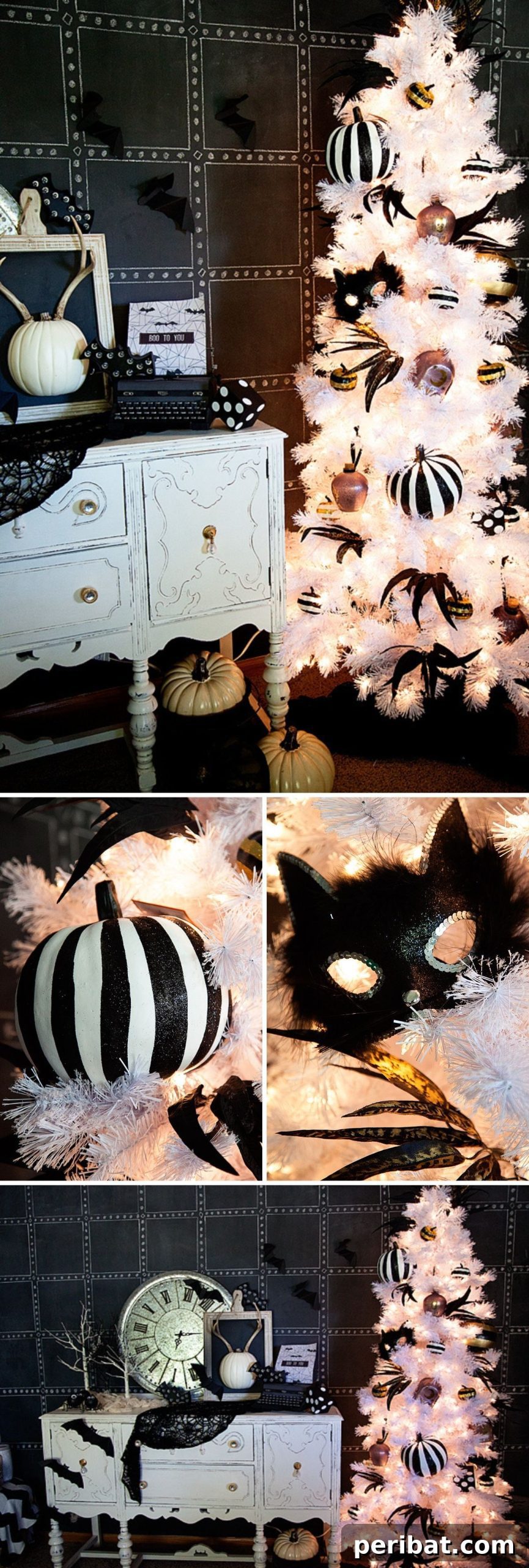 15 Creative Ways to Decorate a Halloween Tree 13 Black Mask Tree