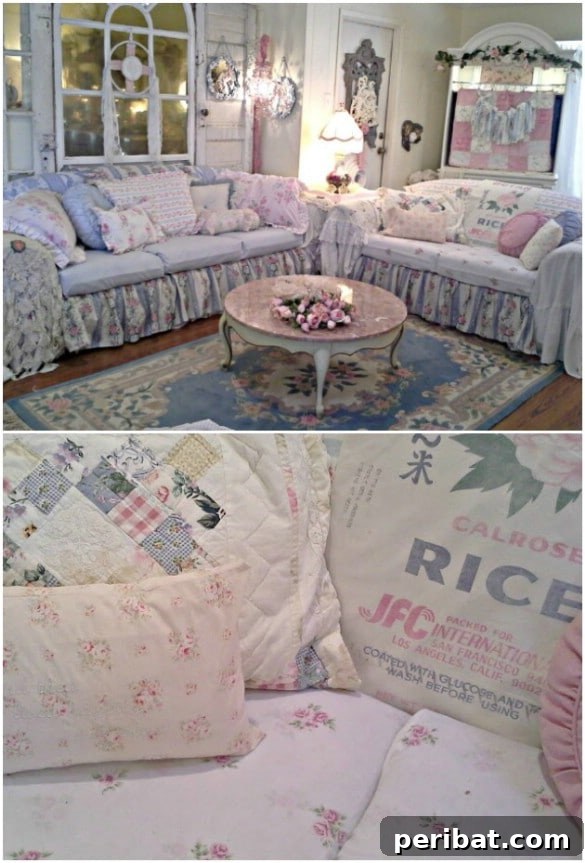 Dress Up Your Old Furniture 20 Effortless DIY Slipcover Transformations 16 DIY Ruffled Sofa Slipcover for Farmhouse Style