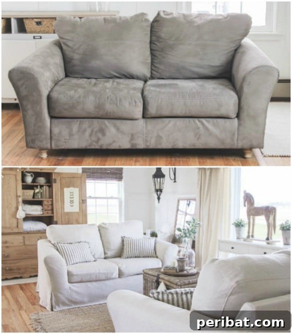 Dress Up Your Old Furniture 20 Effortless DIY Slipcover Transformations 19 Custom Slipcover for Sofa with Attached Cushions