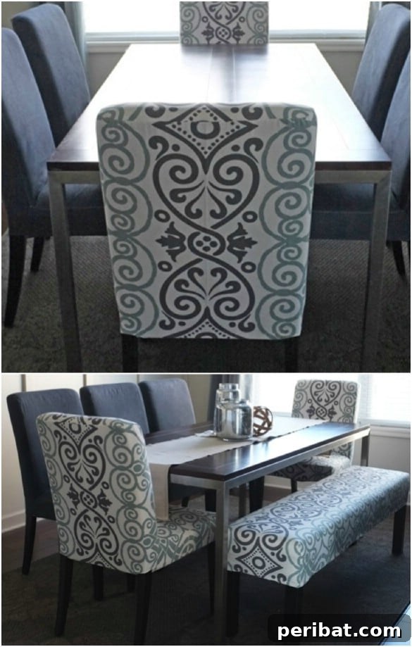 Dress Up Your Old Furniture 20 Effortless DIY Slipcover Transformations 7 Dining Chair Slipcovers from Upcycled Tablecloth