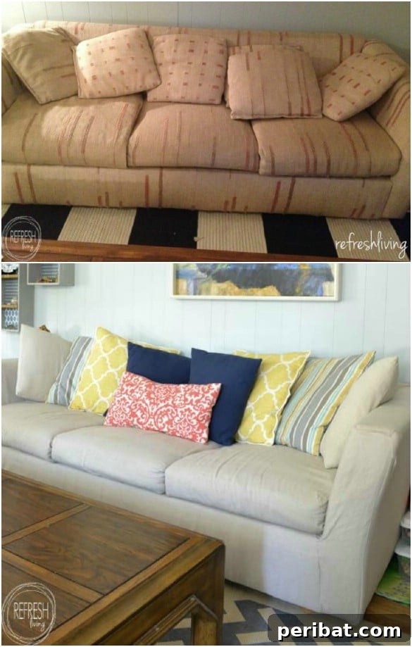Dress Up Your Old Furniture 20 Effortless DIY Slipcover Transformations 8 Drop Cloth Slipcover for Furniture