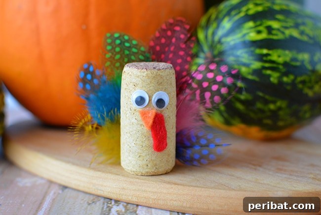 Wine cork turkey on wood platter