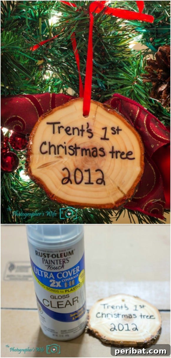 10 Adorable DIY Ornaments to Celebrate Baby's First Christmas 5 DIY Tree Trunk Ornament
