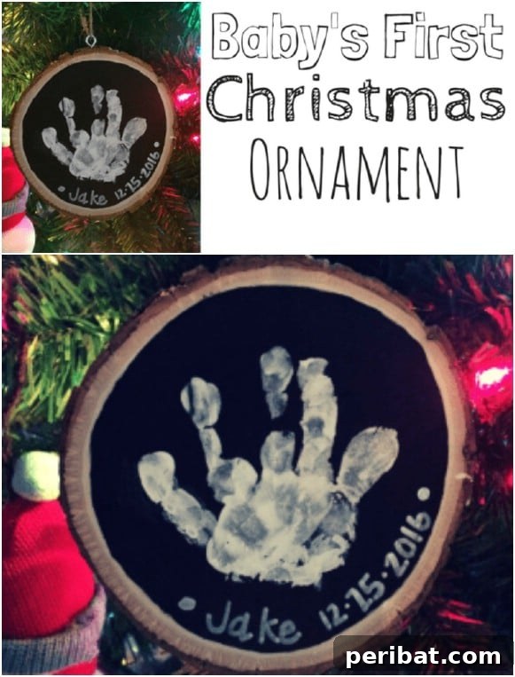 10 Adorable DIY Ornaments to Celebrate Baby's First Christmas 9 DIY Wood Circle Handprint Ornament
