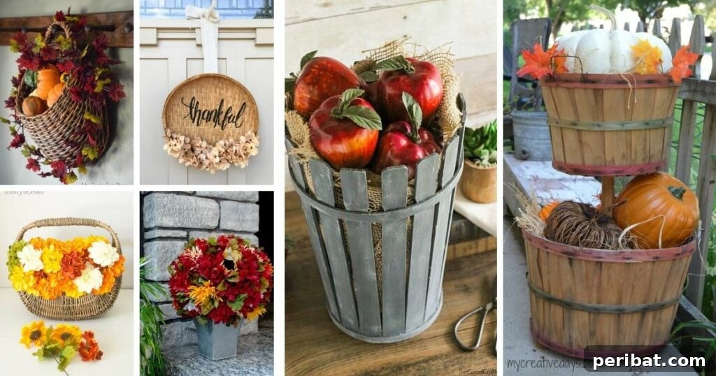 Harvest Chic: Elevate Your Thanksgiving Decor with Creative Basket Ideas 2 Fall basket decor collage
