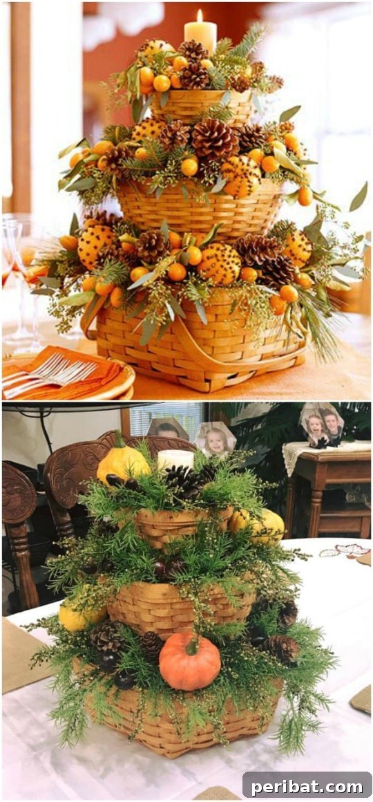 Harvest Chic: Elevate Your Thanksgiving Decor with Creative Basket Ideas 9 Fall Basket Tiered Centerpiece