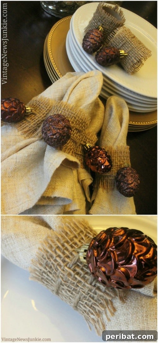 Burlap And Pinecone Napkin Rings