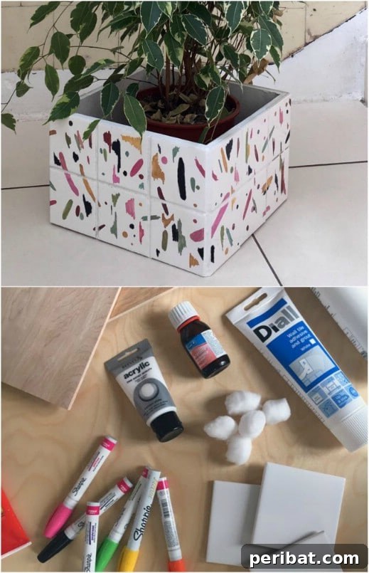 Vibrant 80s Inspired Planter made from old tiles