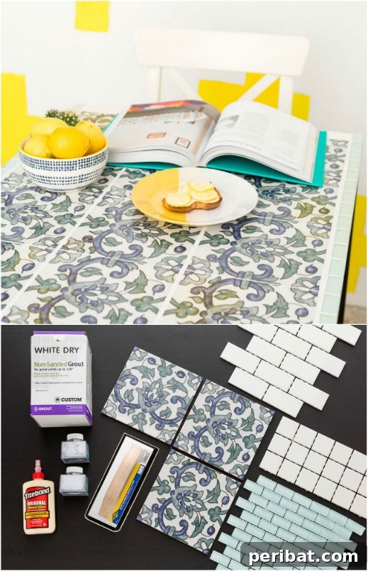Charming Easy Tiled Kitchen Table