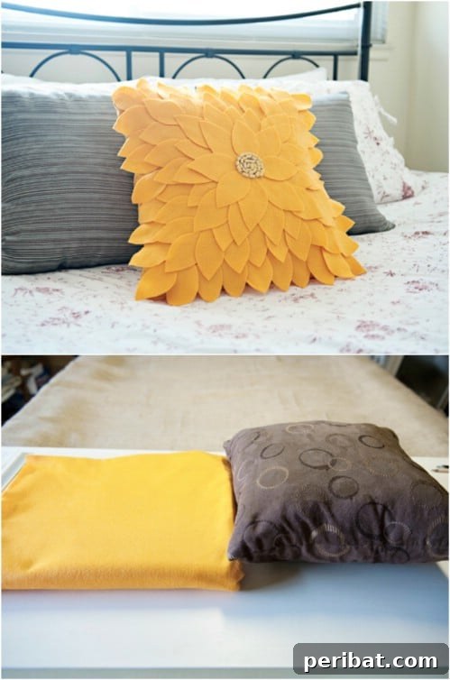 Quick-Stitch Style: Effortless DIY Accent Pillows for an Instant Home Update 11 DIY Felt Sunflower Pillow