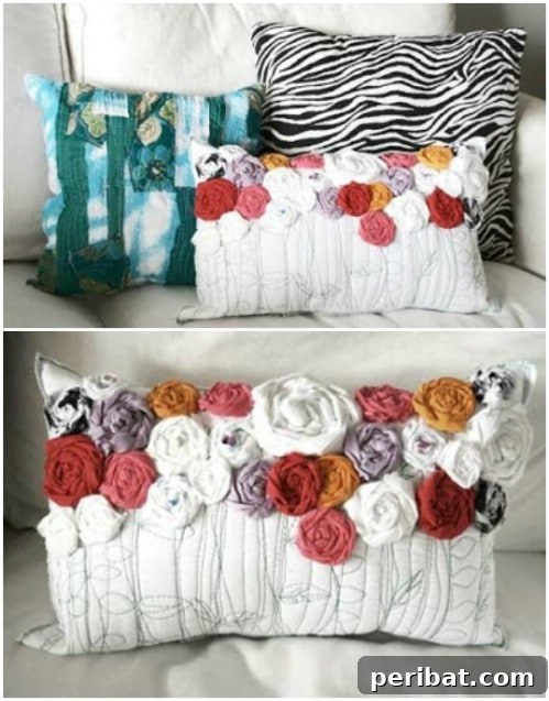 Quick-Stitch Style: Effortless DIY Accent Pillows for an Instant Home Update 21 Rustic Recycled Roses Pillow