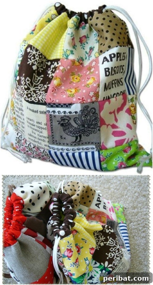 Start Sewing Today: 25 Free Patterns for Amazing Hand Sewn Gifts 9 Hand Sewn Drawstring Patchwork Bag
