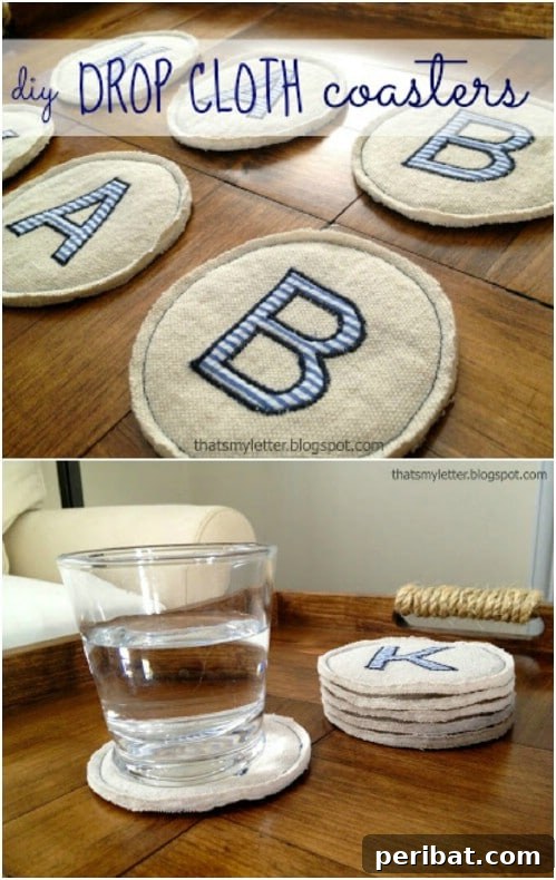 Start Sewing Today: 25 Free Patterns for Amazing Hand Sewn Gifts 10 Personalized Drop Cloth Coasters