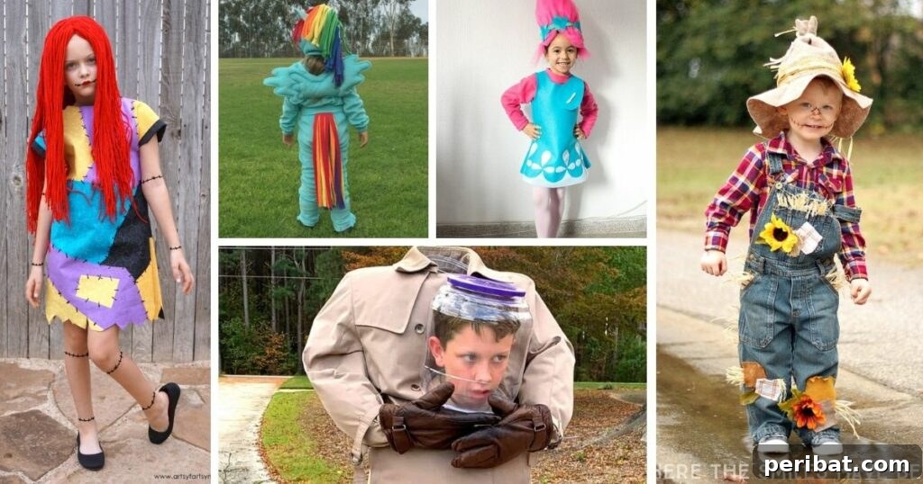 75 Effortless DIY Halloween Costumes That Kids Adore 2 A vibrant collage of various DIY Halloween costumes for kids, showcasing creative and easy ideas for memorable trick-or-treating