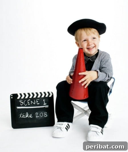 75 Effortless DIY Halloween Costumes That Kids Adore 19 A child dressed as a 'Director' for Halloween, complete with a megaphone and clapboard, showcasing a creative and easy DIY costume