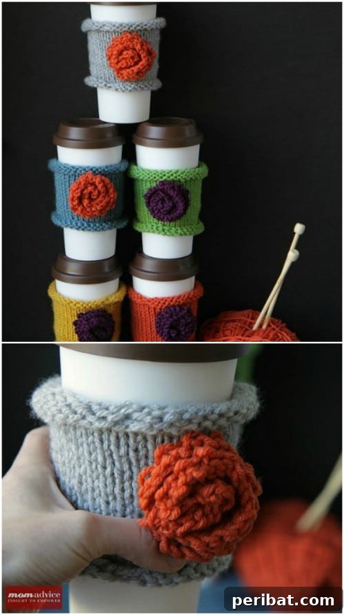 Homemade Knit Coffee Cozies