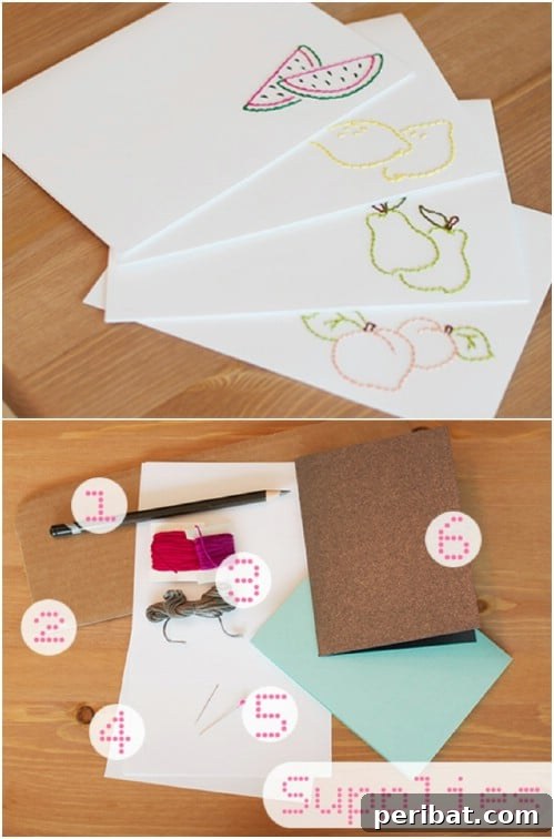25 Beginner-Friendly Embroidery Projects Plus Free Patterns 20 Collection of easy DIY hand embroidered cards featuring fruit silhouettes