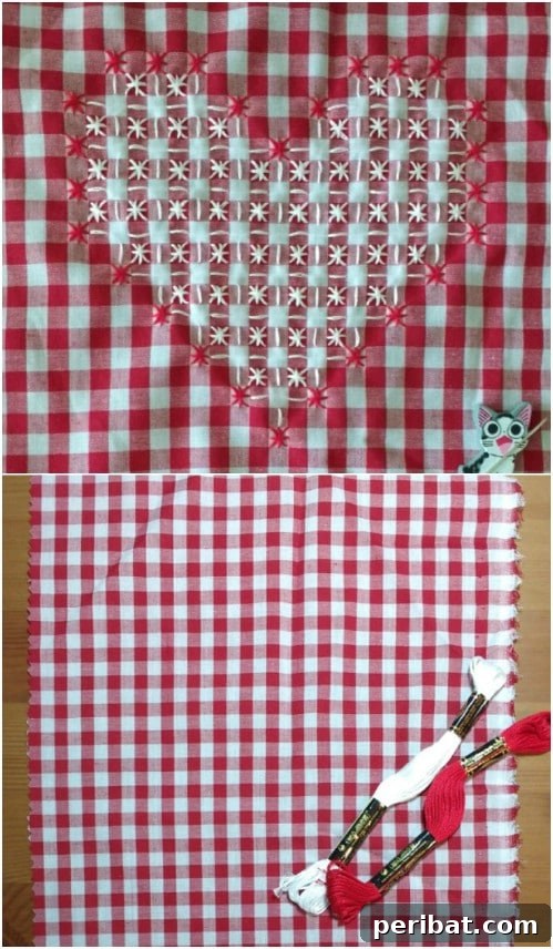 25 Beginner-Friendly Embroidery Projects Plus Free Patterns 25 Charming chicken scratch embroidery heart pattern on gingham fabric