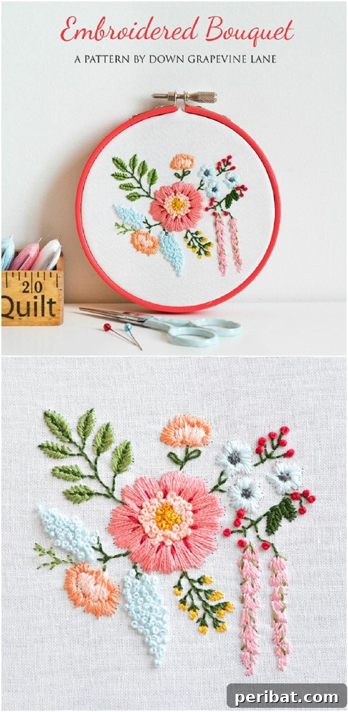 25 Beginner-Friendly Embroidery Projects Plus Free Patterns 5 Easy spring bouquet embroidery pattern with colorful floral designs