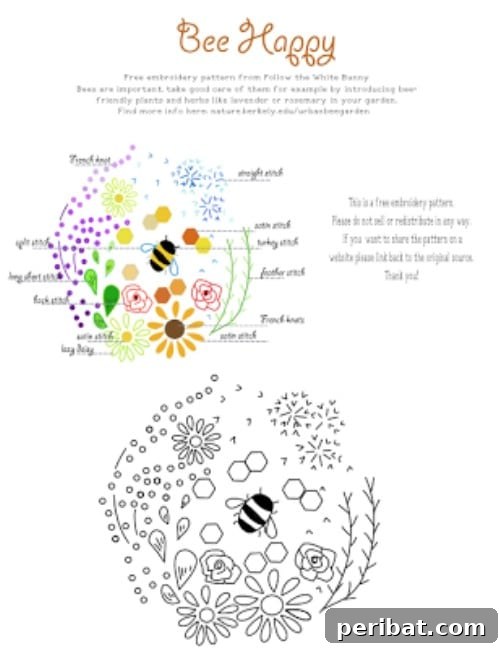 25 Beginner-Friendly Embroidery Projects Plus Free Patterns 6 Cheerful 'Bee Happy' embroidery sampler for learning various stitches