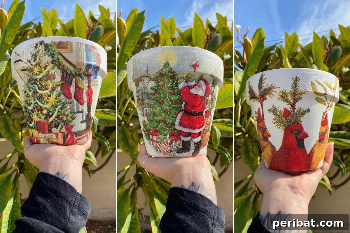 Decoupage Clay Pot Christmas Ornaments