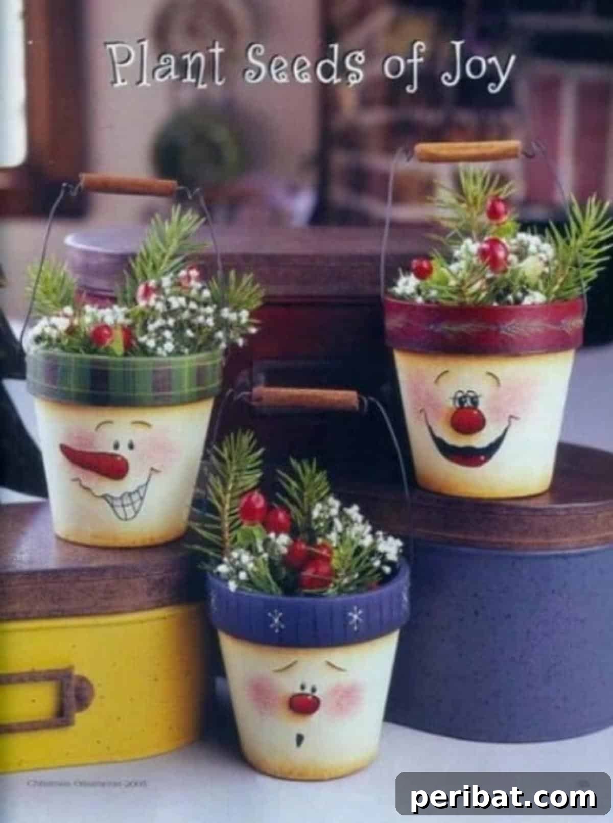 Vintage Clay Pot Snowman Ornaments
