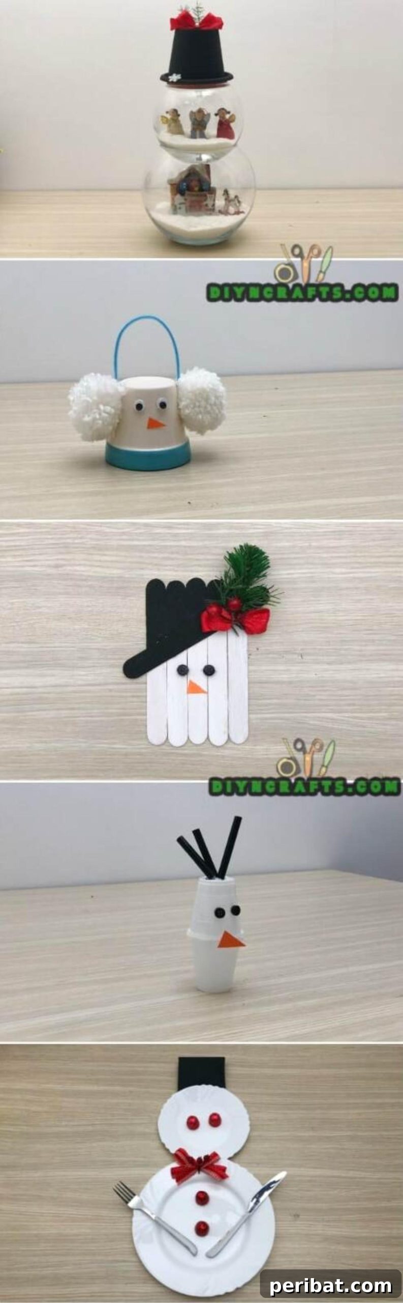 Minute-Made Snowmen: 5 Speedy & Creative Crafts 2 A vibrant collage showcasing 5 creative and easy snowman crafts for winter decoration