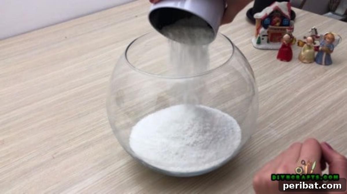 Minute-Made Snowmen: 5 Speedy & Creative Crafts 30 Placing miniature holiday figurines into a large fishbowl filled with craft snow