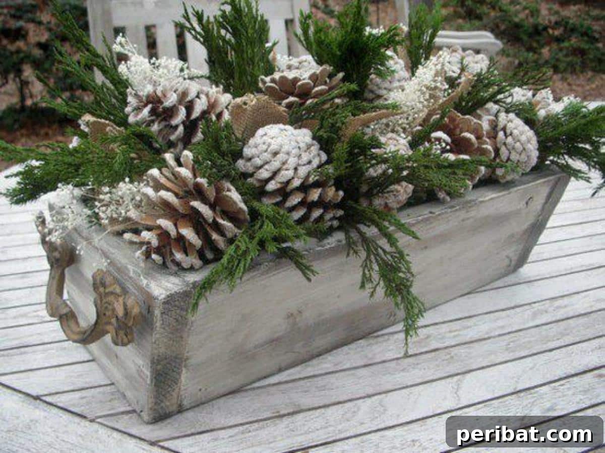 Welcome Home: 15 Creative DIY Planters for Your Front Porch 3 Rustic Snowy Pinecone Flower Box