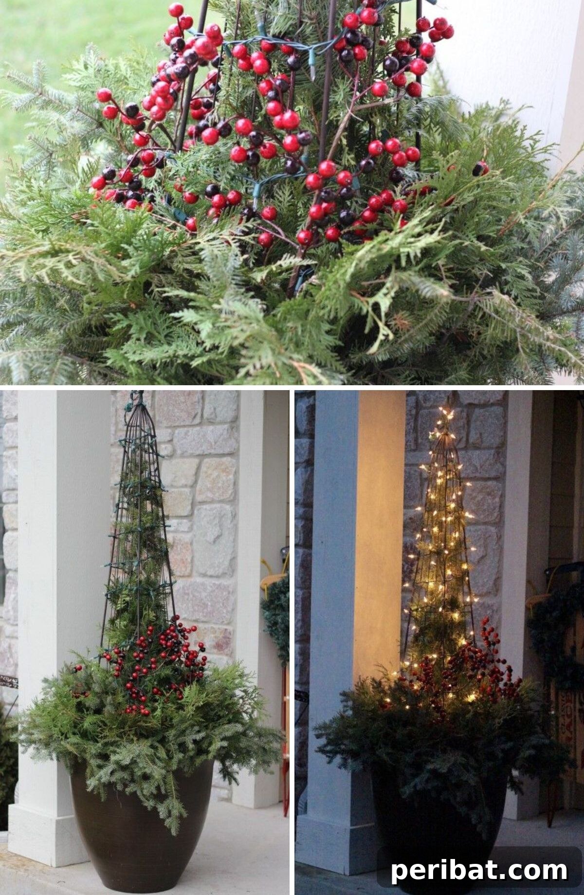 Welcome Home: 15 Creative DIY Planters for Your Front Porch 7 Cranberry, Evergreen and Lights Planter