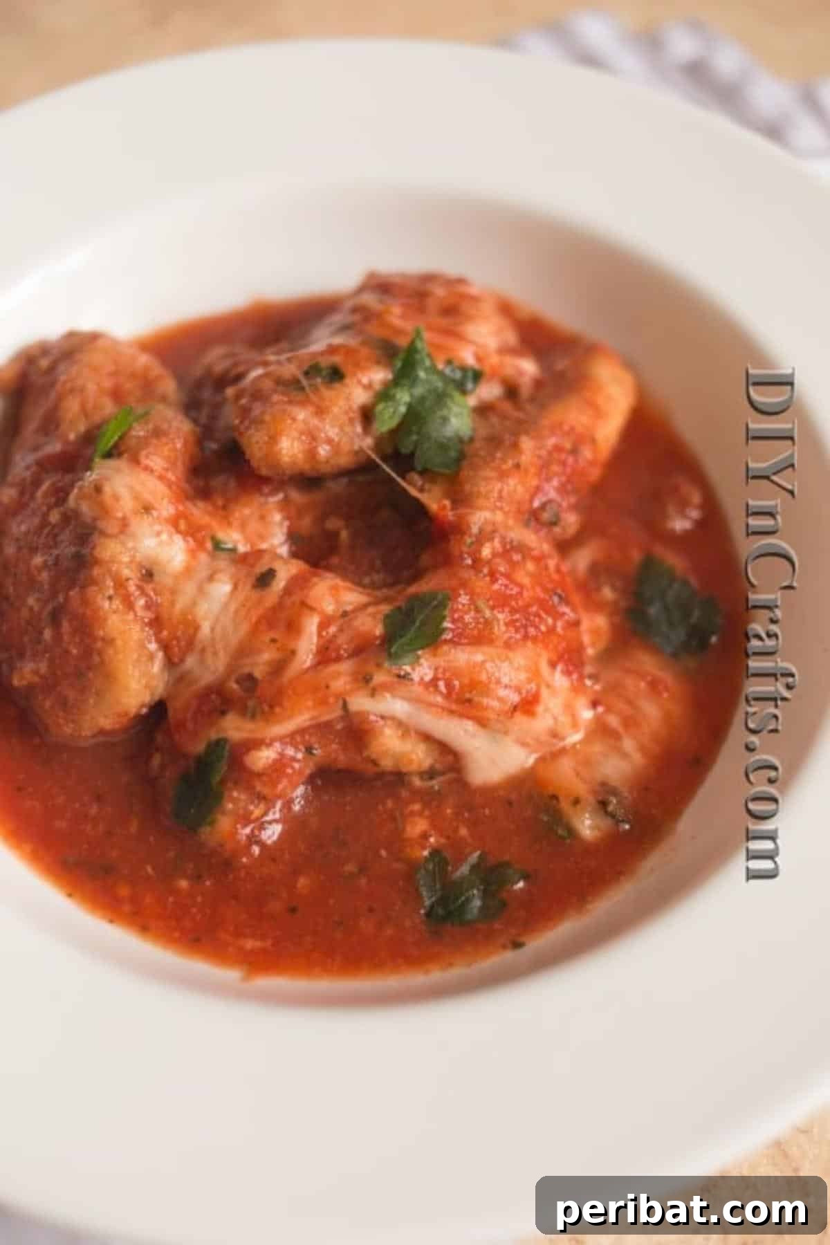 Close-up of Finished Slow Cooker Chicken Parmesan