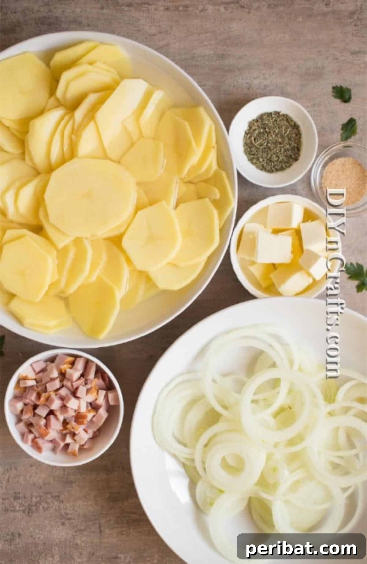 Potato pie ingredients ready to be mixed