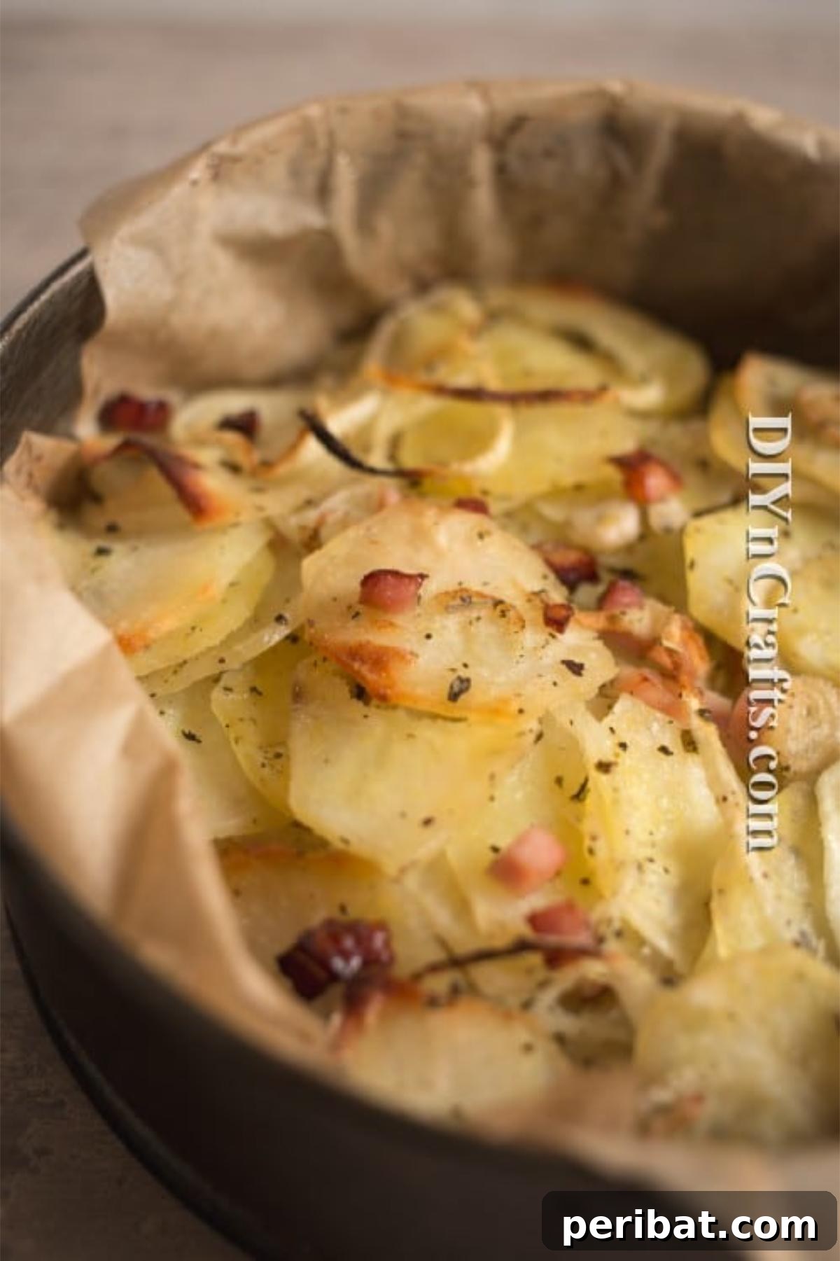 Baking potato pie until golden brown