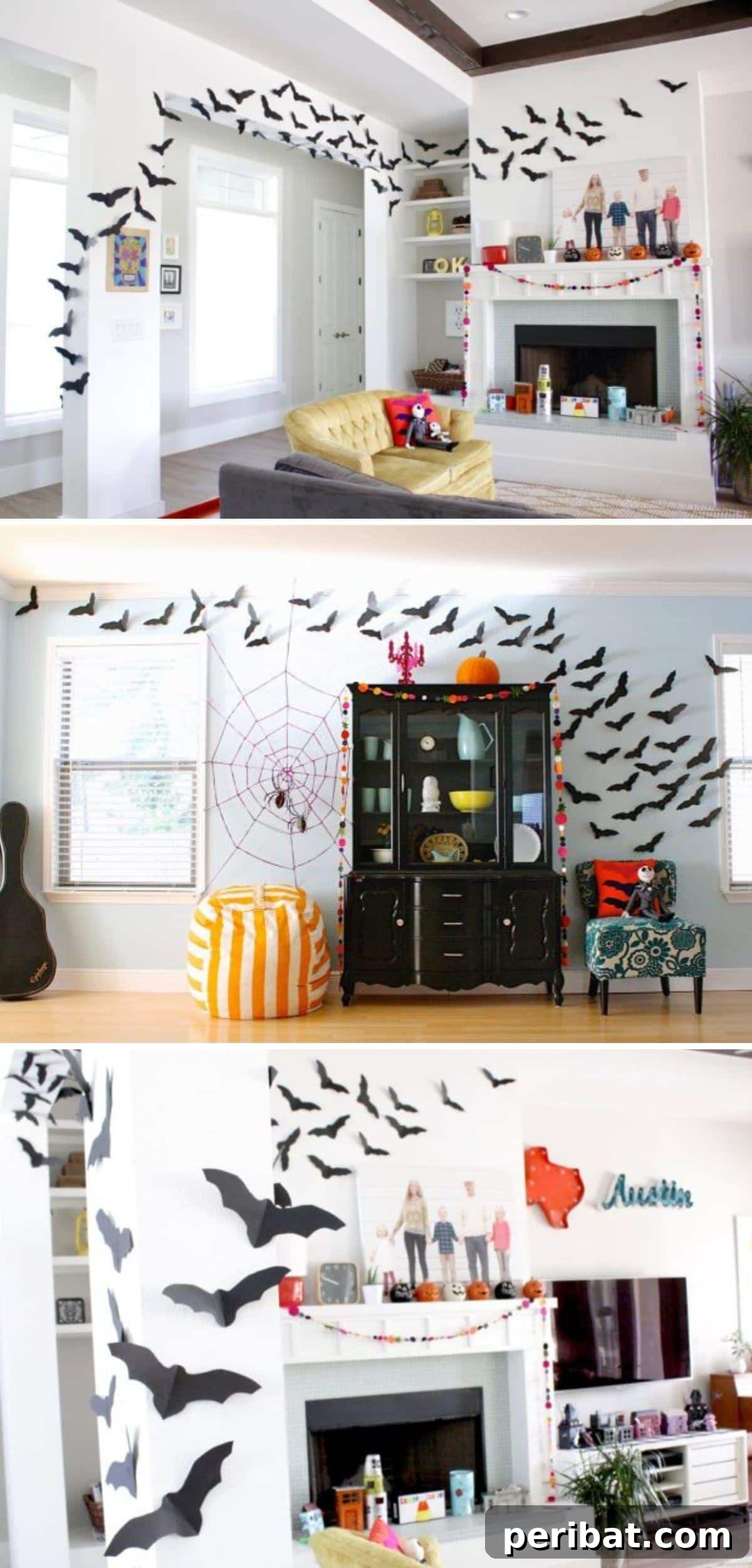 40 Spooktacularly Simple DIY Halloween Decorations 20 DIY Flying Bats decoration for Halloween wall decor