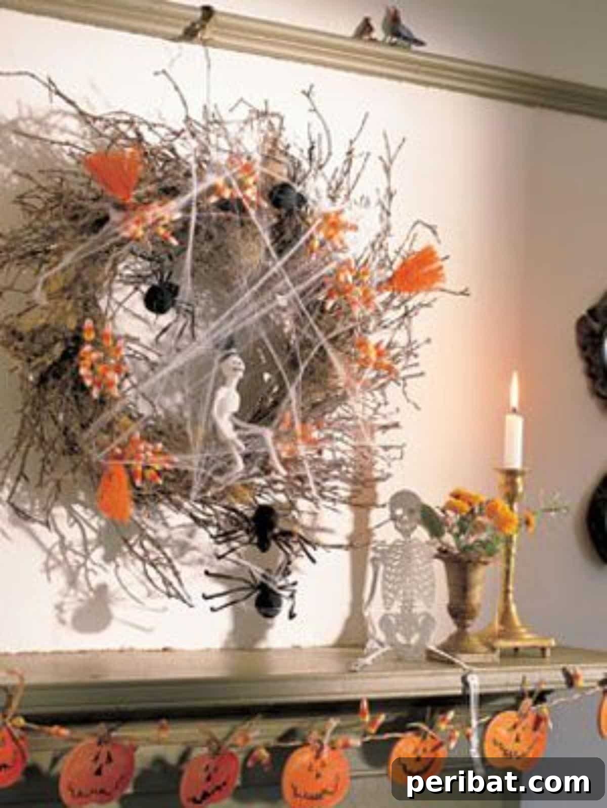 40 Spooktacularly Simple DIY Halloween Decorations 21 DIY Halloween Wreath with spiders and bats
