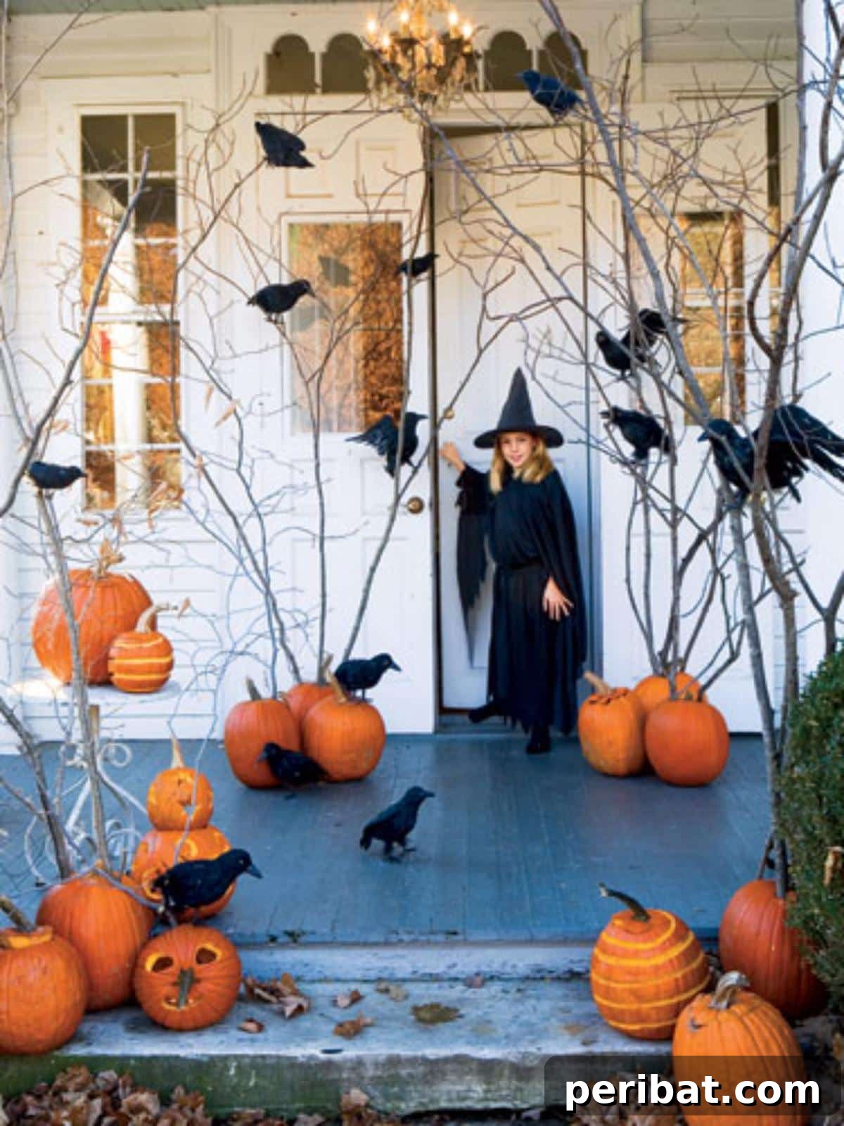 40 Spooktacularly Simple DIY Halloween Decorations 25 DIY Black Birds halloween decoration with ravens and pumpkins