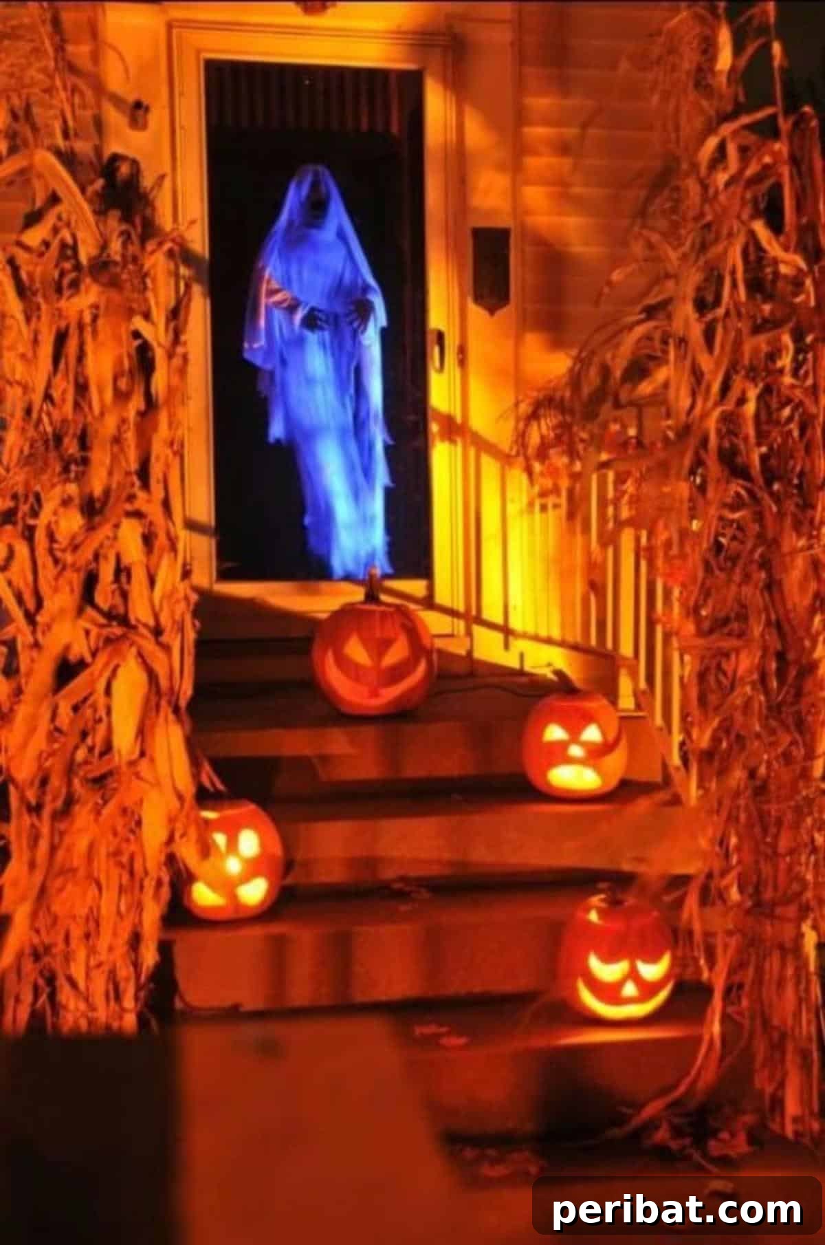 40 Spooktacularly Simple DIY Halloween Decorations 40 DIY Spooky Door Greeter made with cheesecloth and glow sticks