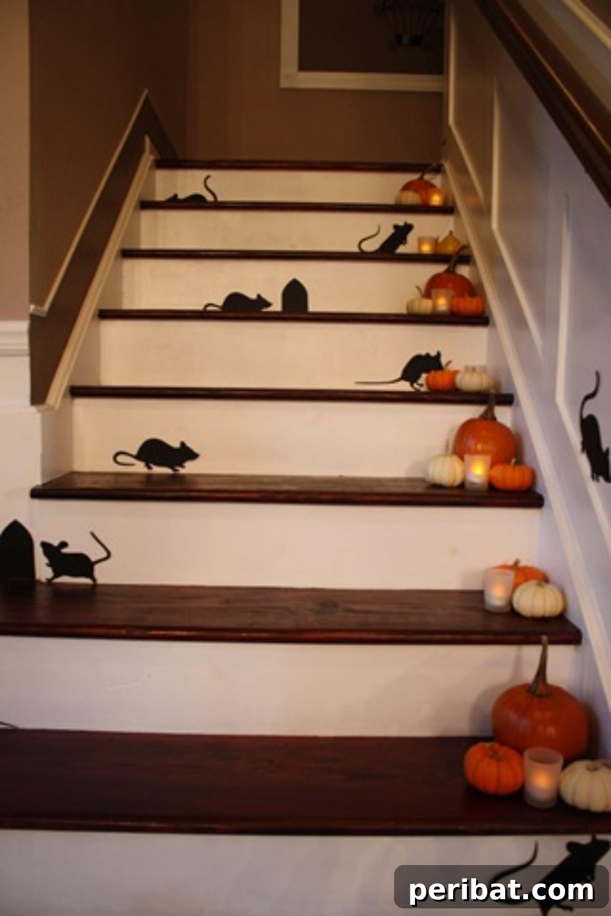 40 Spooktacularly Simple DIY Halloween Decorations 42 DIY Halloween Stair Decorations with pumpkins and cardstock mice