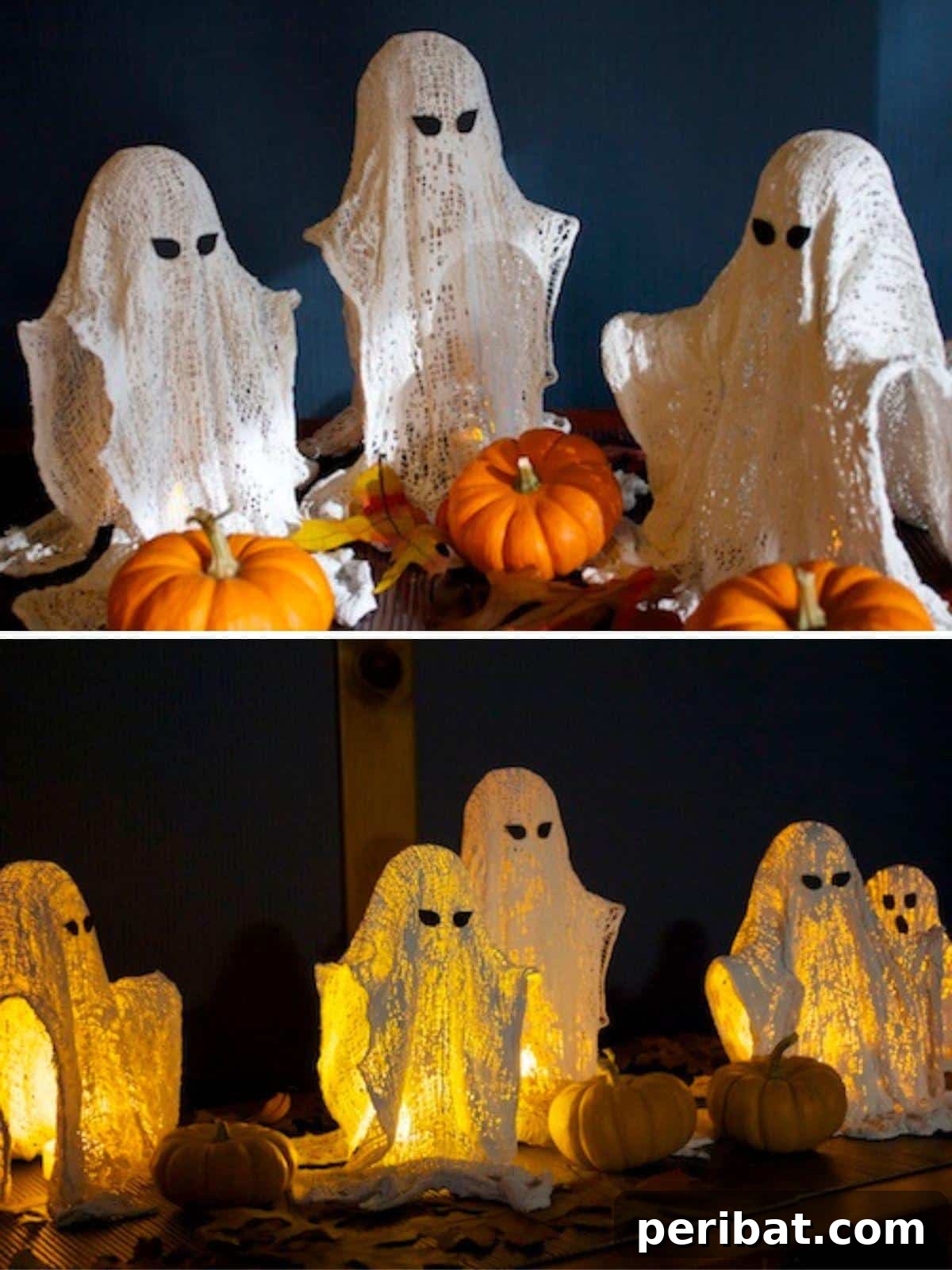 40 Spooktacularly Simple DIY Halloween Decorations 44 DIY Glowing Ghosts made from cheesecloth and lights