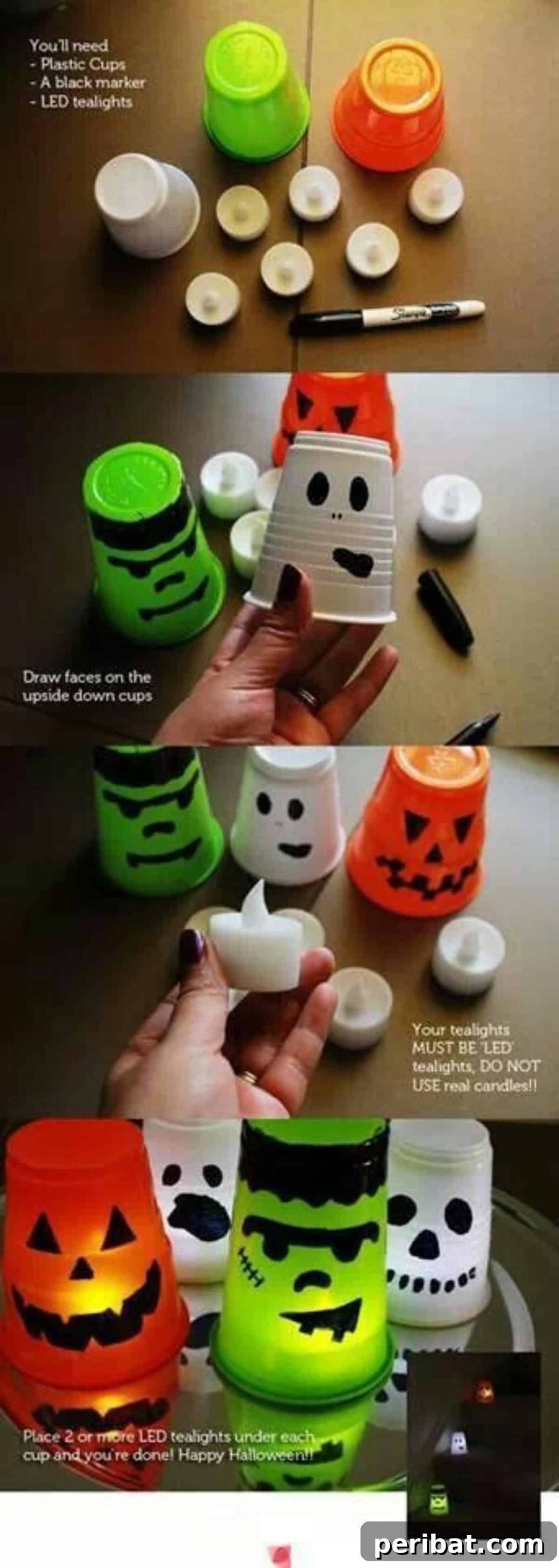 40 Spooktacularly Simple DIY Halloween Decorations 7 DIY Spooky Halloween Candle Light Cups with LED lights