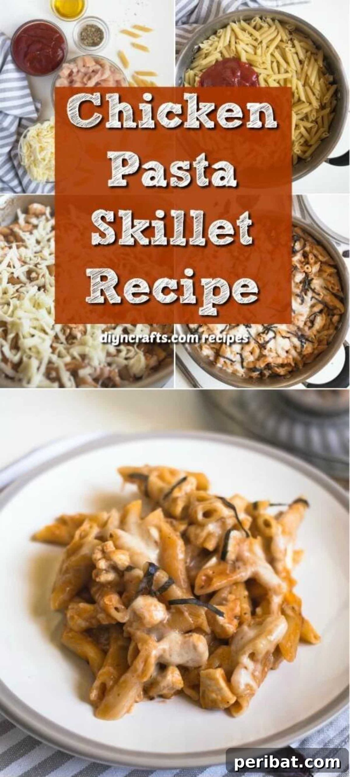 The Ultimate Easy Skillet Chicken Pasta 2 A vibrant, one-pan chicken pasta skillet ready to be served, showcasing tender chicken, perfectly cooked pasta, and a rich tomato sauce garnished with fresh basil.