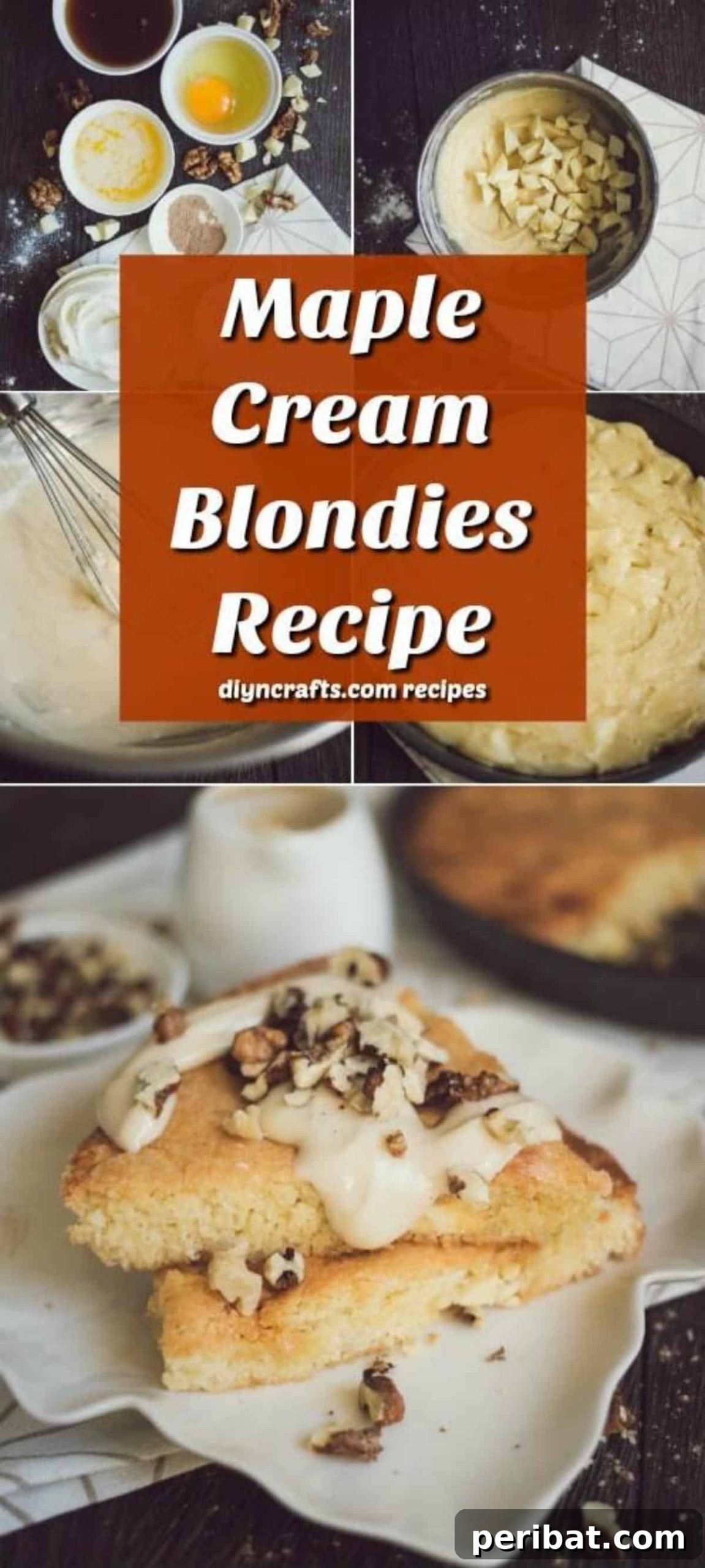 Your Family Will Fall For These Maple Cream Blondies 2 Delicious Maple Cream Blondies with white chocolate and walnuts, a perfect family dessert.