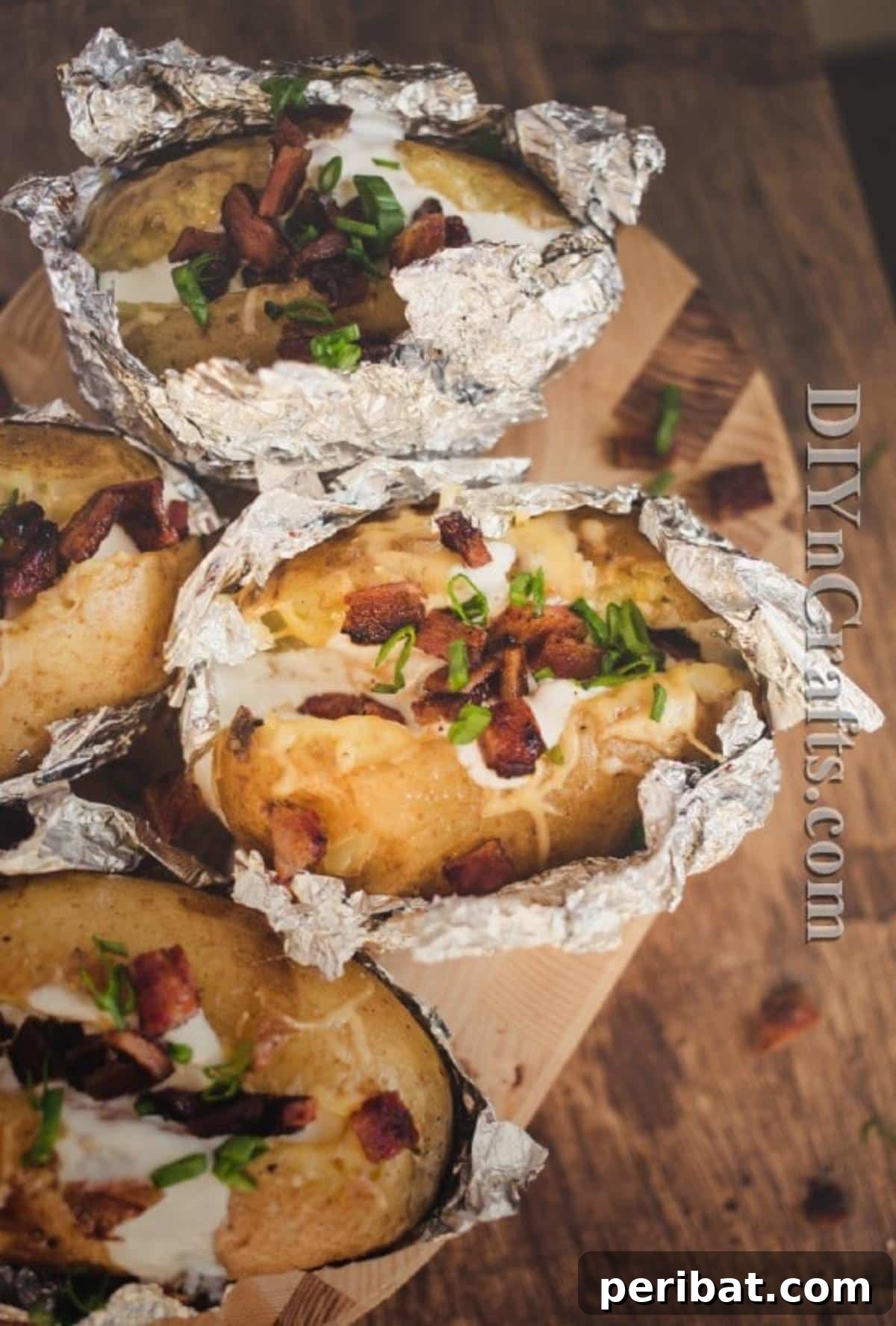 Pack each cooked potato with toppings and enjoy