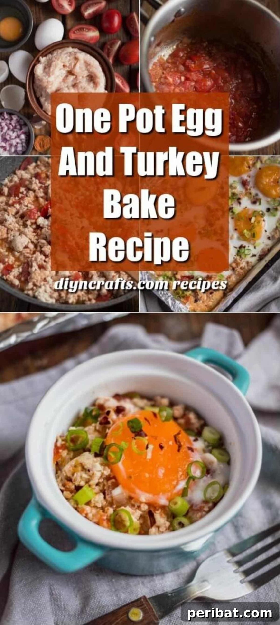 One Pan Turkey Egg Leftover Brunch 2 One Pot Egg And Turkey Bake Is Perfect For Those Holiday Leftovers - A close-up of a colorful egg and turkey bake in a white baking dish, ready to be served.