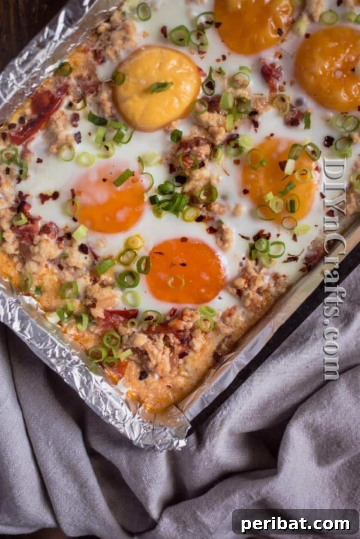 One Pan Turkey Egg Leftover Brunch 6 Baked egg and turkey bake fresh out of the oven, golden and bubbly.