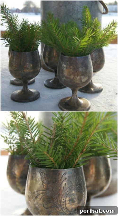 Nature's Touch: Fresh Evergreen Decor for a Festive Christmas 17 Decorative Holiday Goblets With Evergreen Sprigs