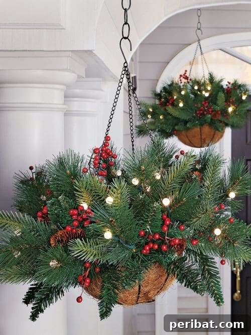 Nature's Touch: Fresh Evergreen Decor for a Festive Christmas 20 Lighted Hanging Evergreen Basket