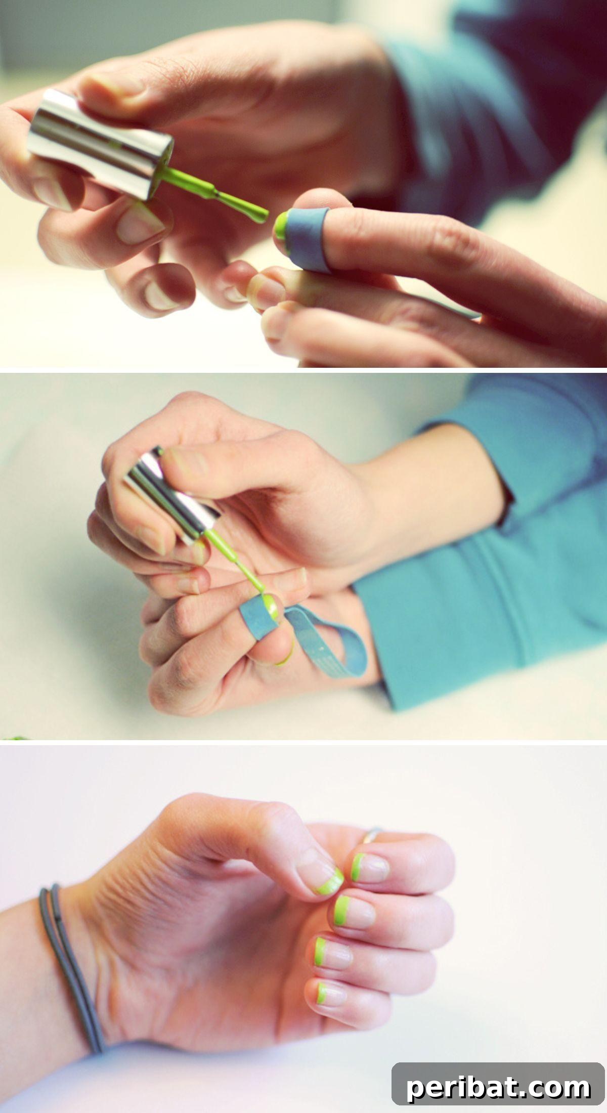 Use a Rubber Band to Fix Your French Manicure collage.