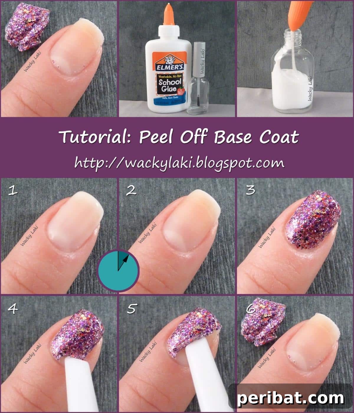 Use Glue for Easy Glitter Nail Polish Removal collage.