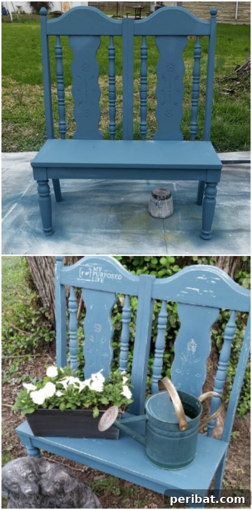 Build Beautiful Benches: 18 DIY Ideas for a Welcoming Outdoor Haven 11 Repurposed Chair Garden Bench